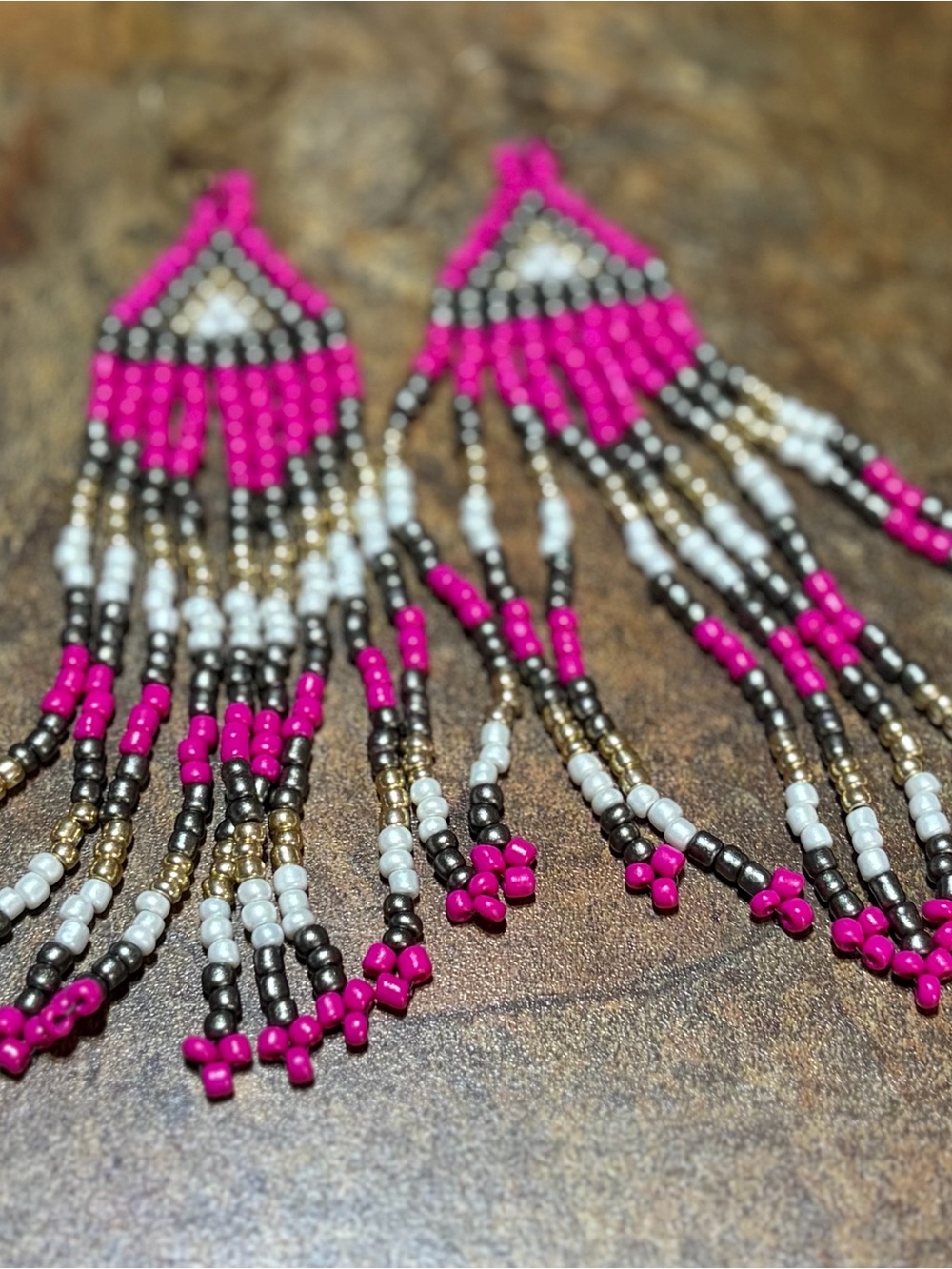 Handcrafted Pink Beaded Fringe Earrings